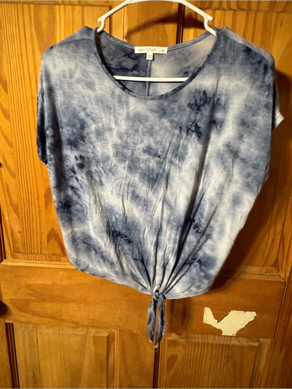 Antistar Blue Tie-Dye Front Tie Crop Top